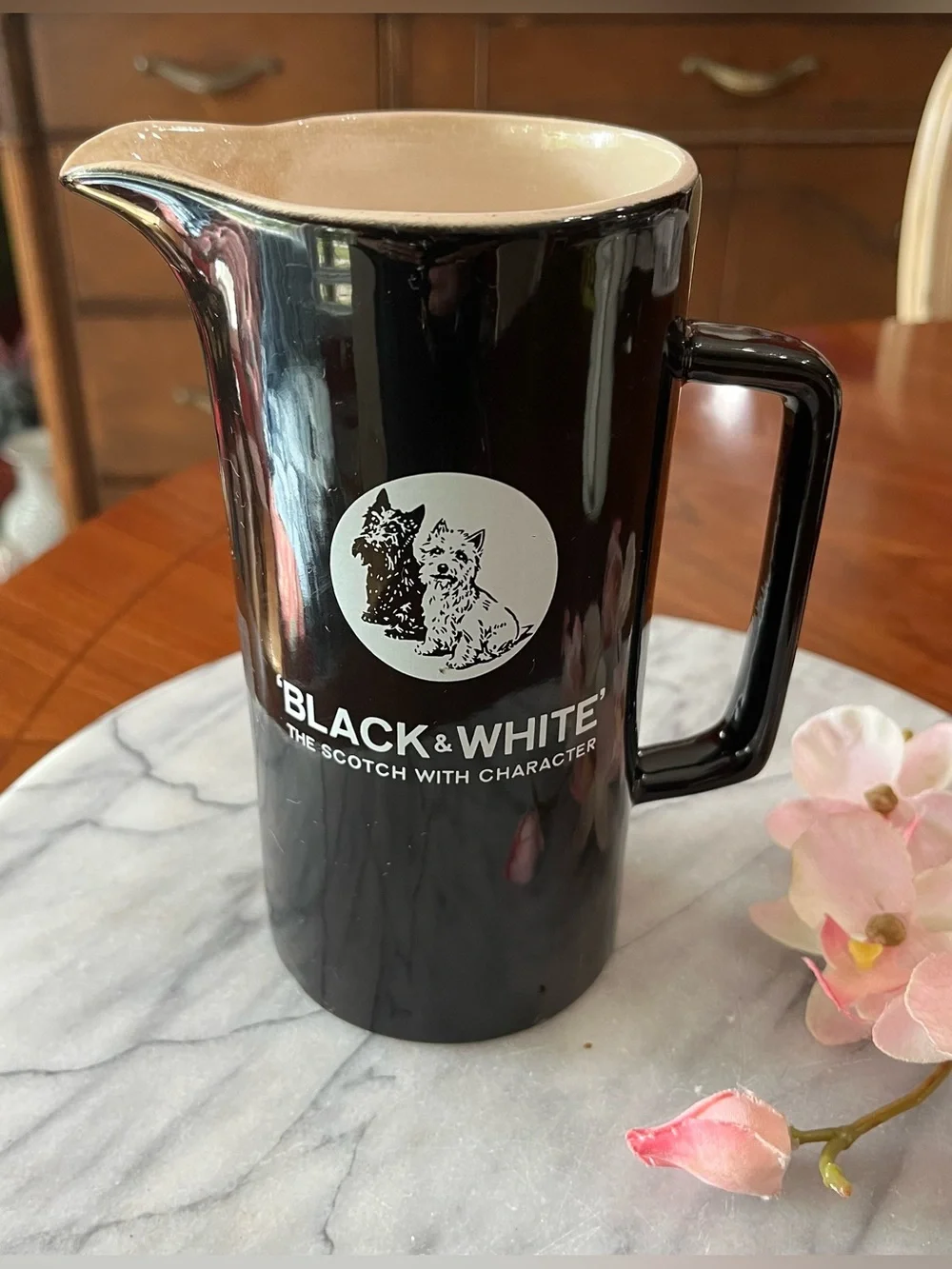 VTG A+ Black & White Scotch Whisky Pitcher Wade Regicor London Ceramic Pub Jug